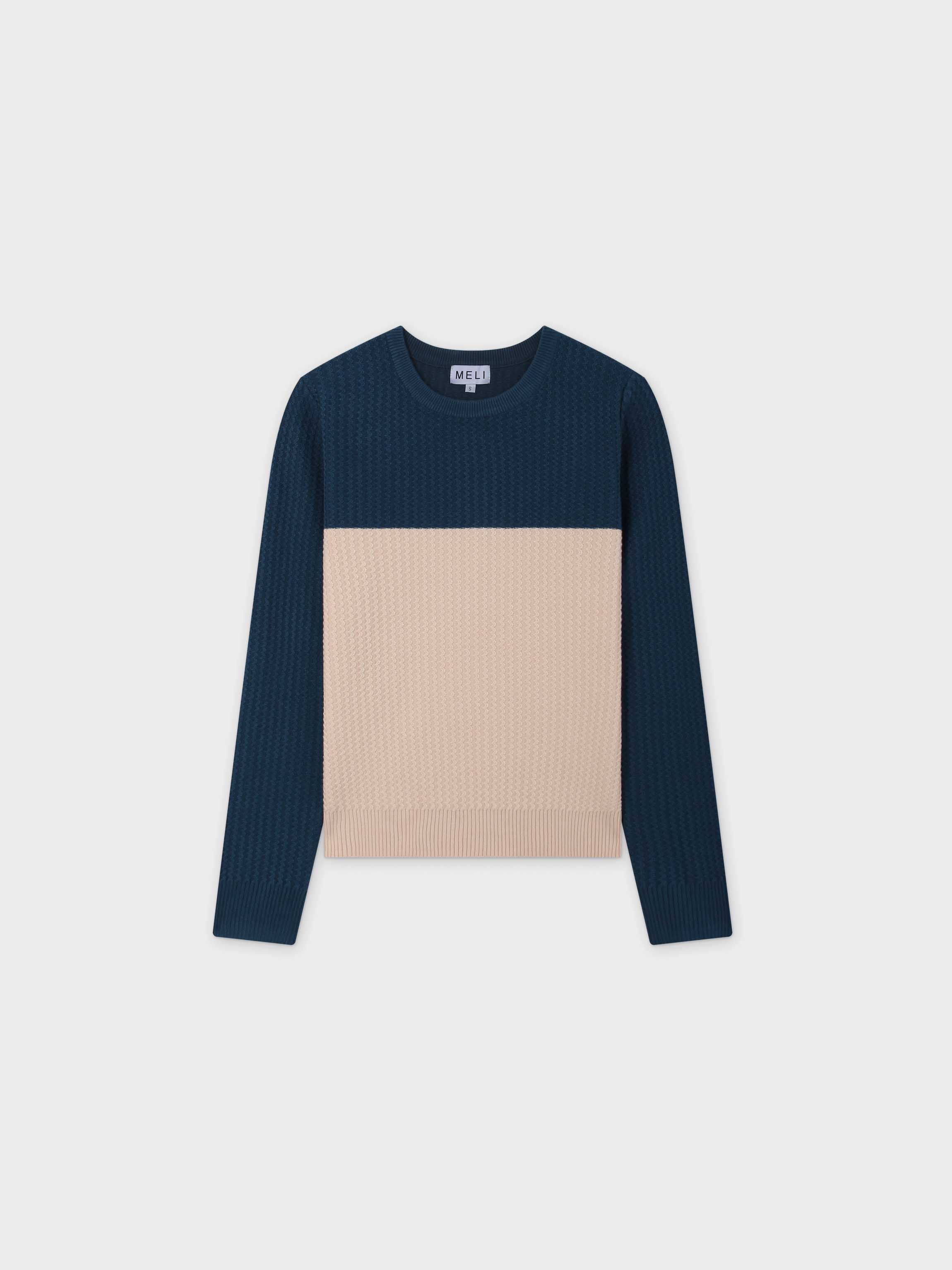 Waffle Wave Sweater-Teal/Ivory