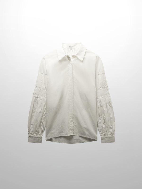 Pleated Sleeve Detail Blouse-White