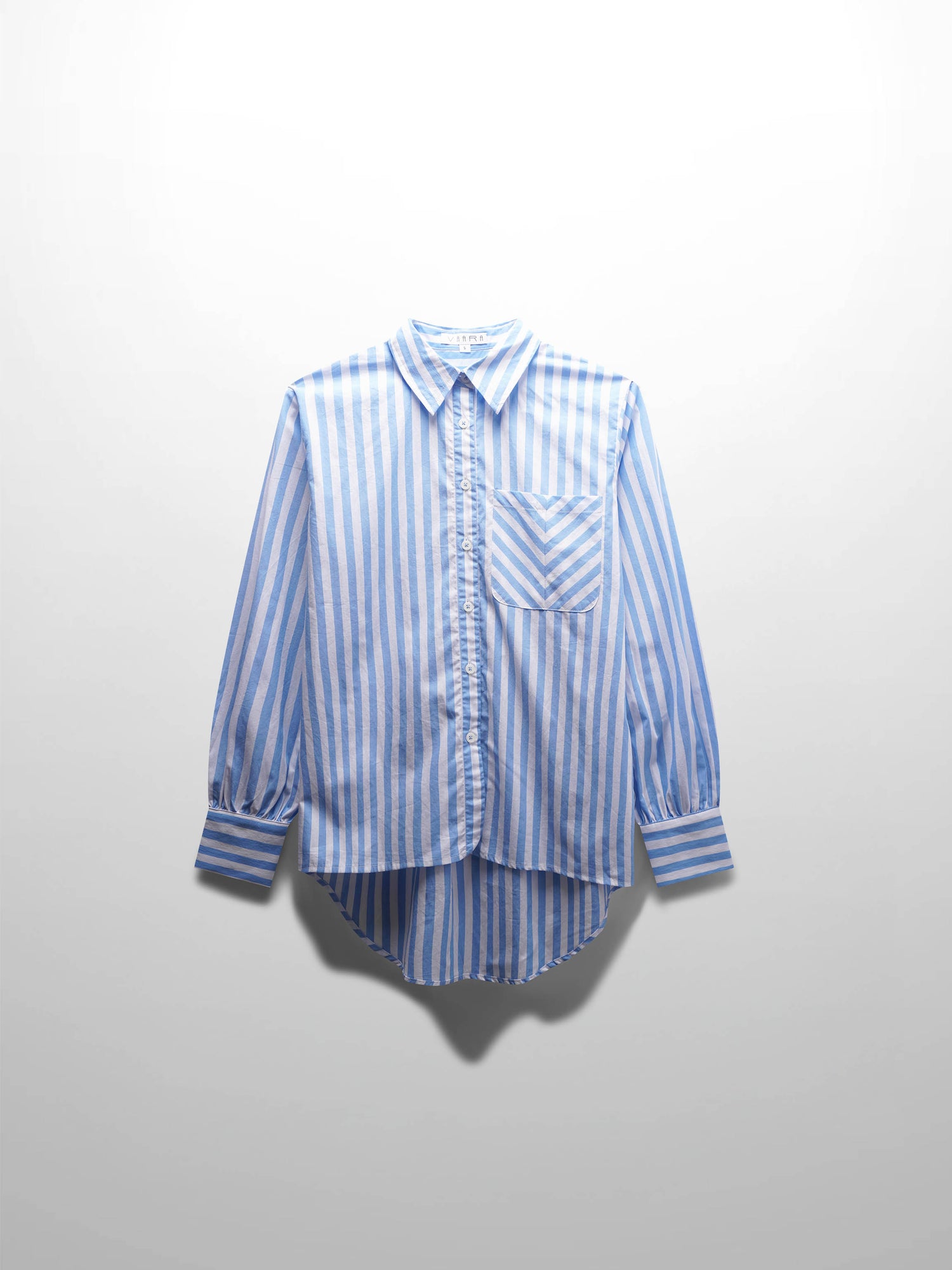 Striped Pocket Cotton Blouse-Light Blue