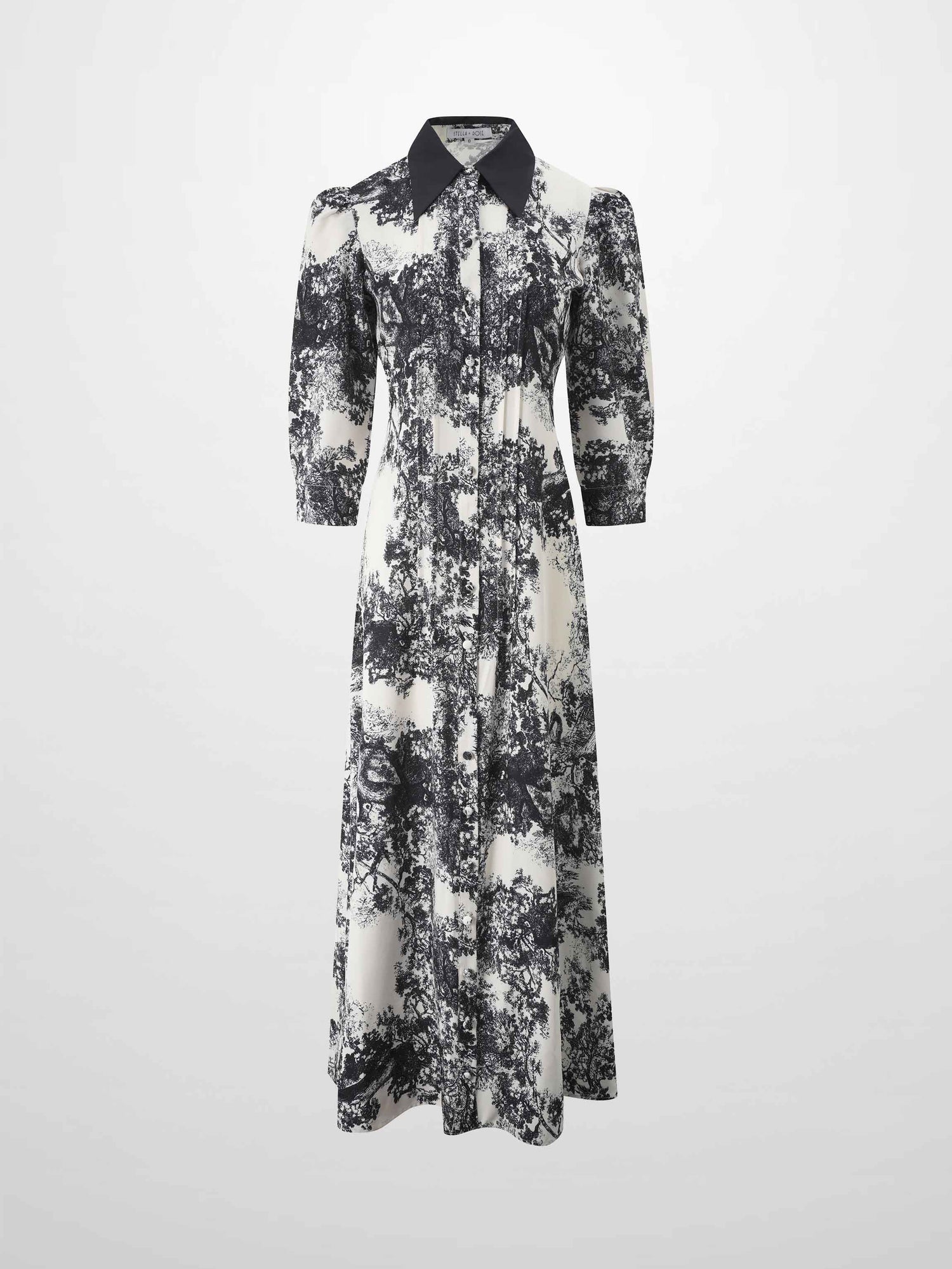 Collared Ruched Back Shirtdress-Navy Toille