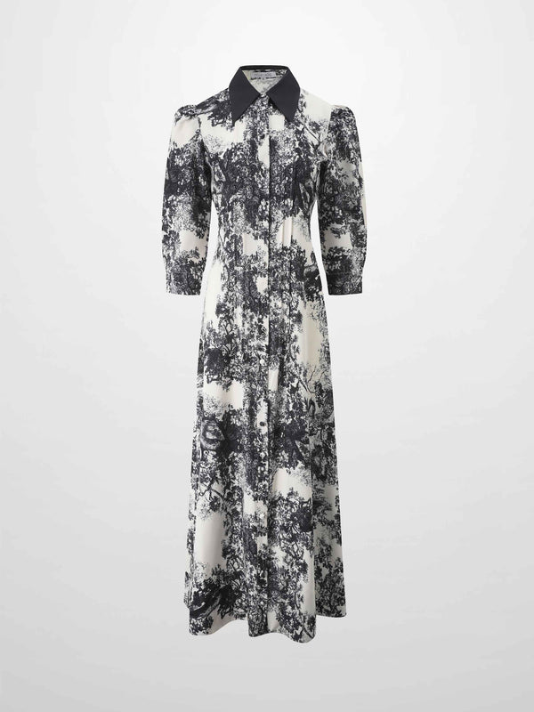 Collared Ruched Back Shirtdress-Navy Toille