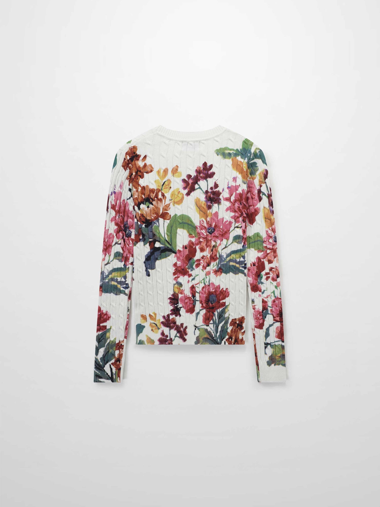 Printed Cable Sweater-Scattered Flowers
