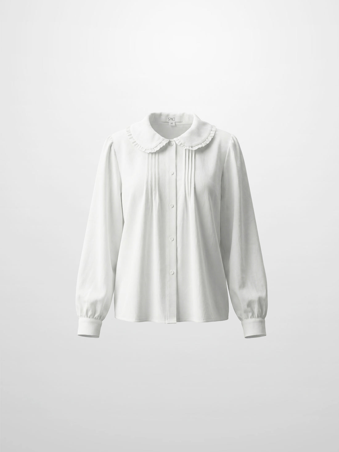 Ruffle Collar Pintuck Pleat Blouse-White