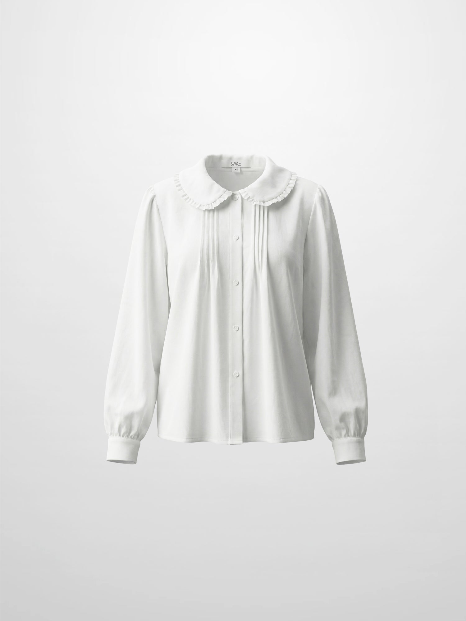 Ruffle Collar Pintuck Pleat Blouse-White