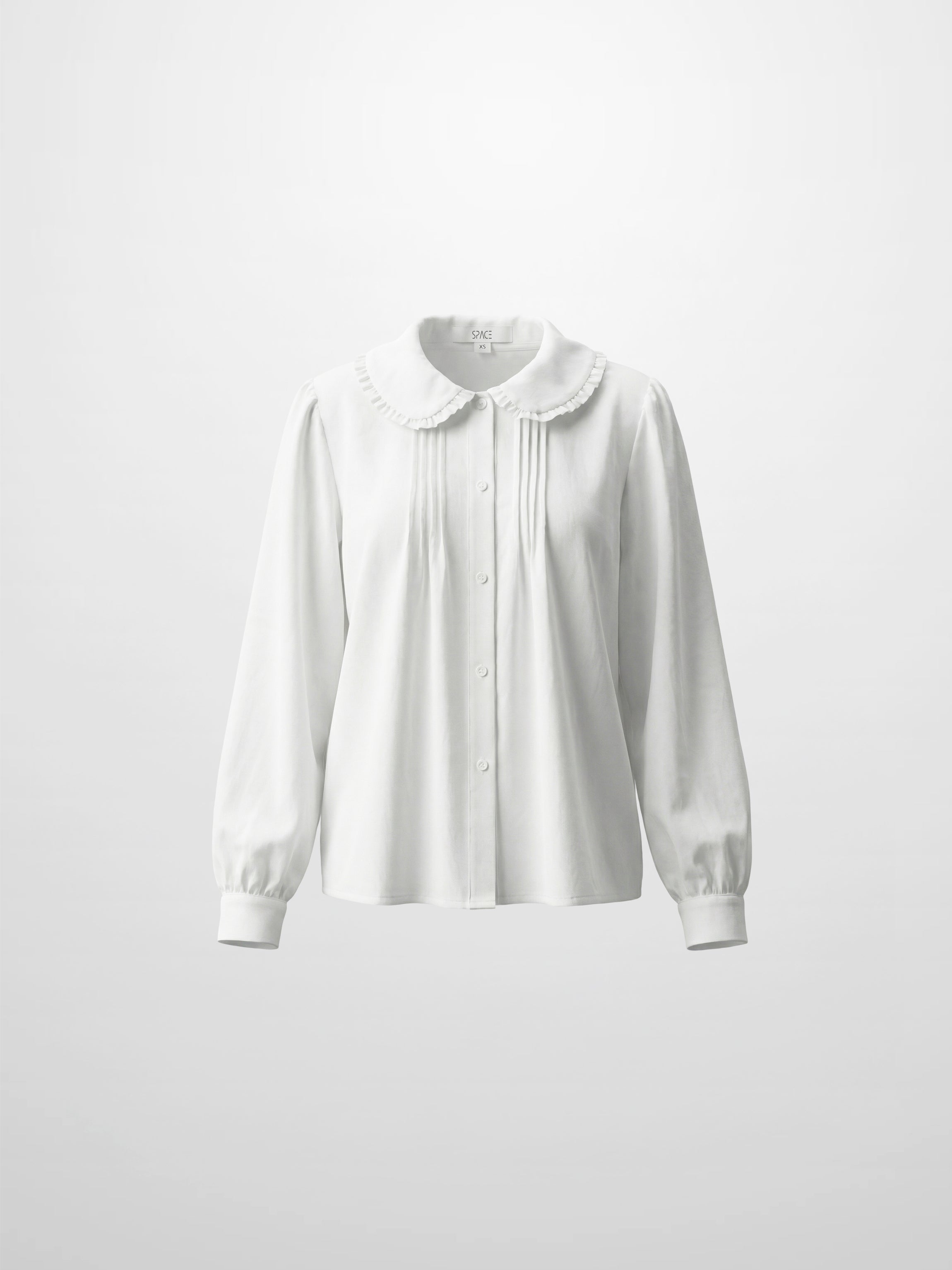 Ruffle Collar Pintuck Pleat Blouse-White