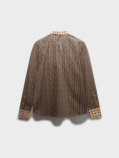 Cotton Bow Blouse-Two Tone Geometric