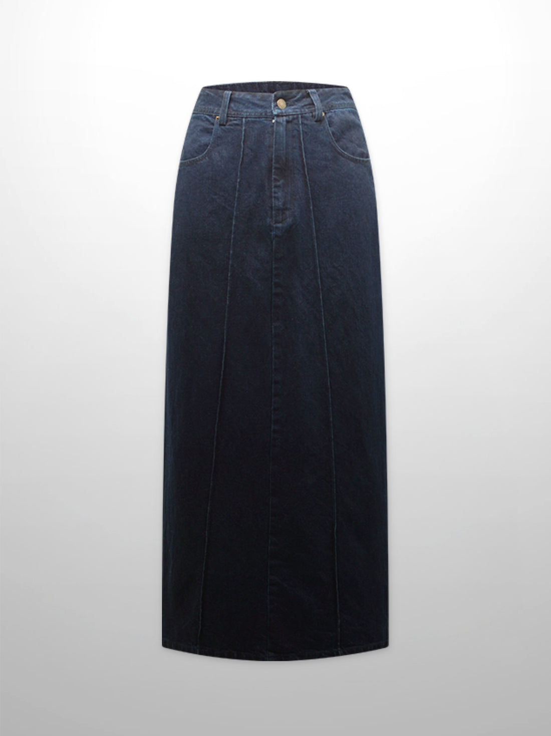 Denim Seamed Skirt-Dark Blue