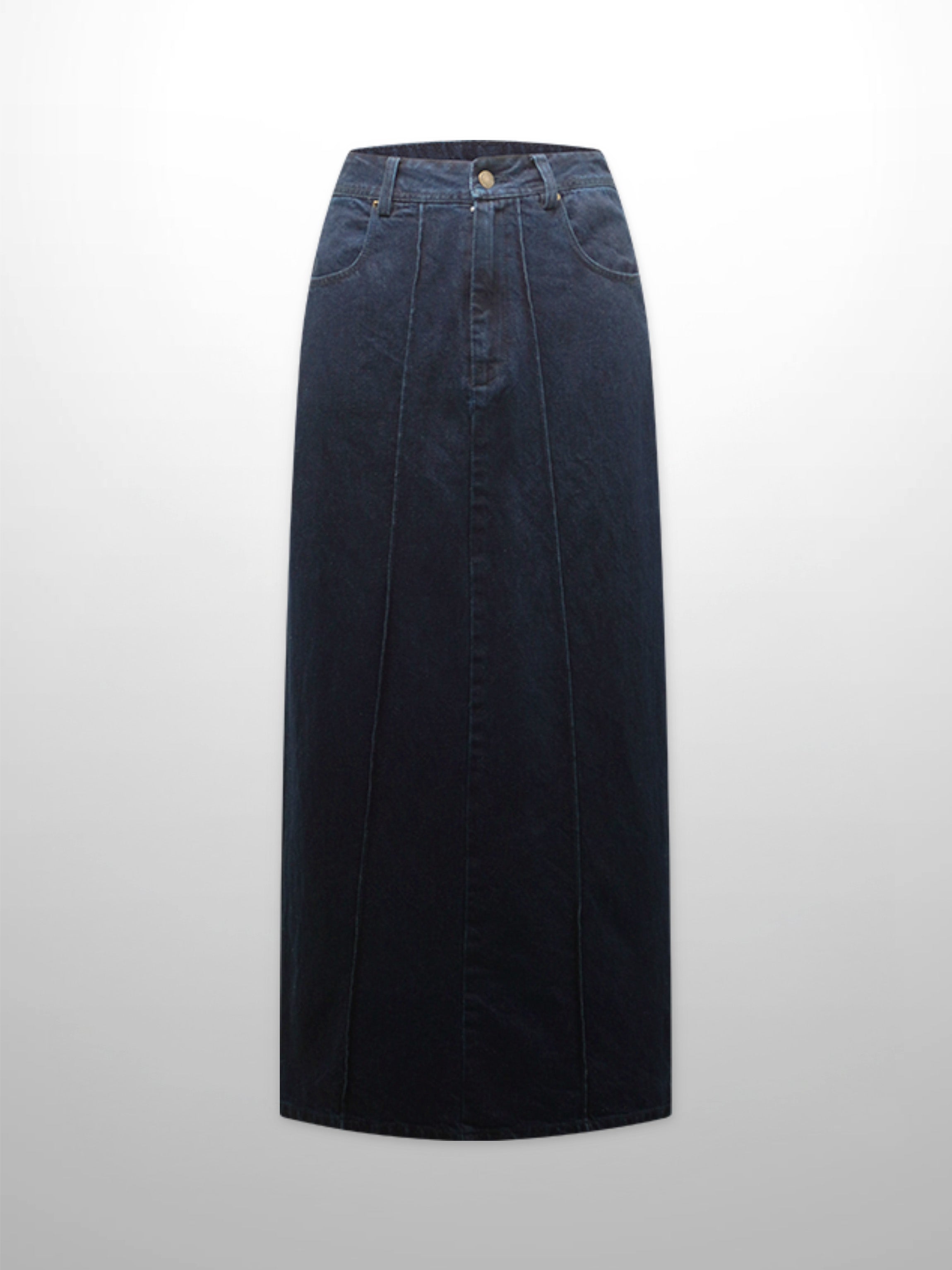 Denim Seamed Skirt-Dark Blue