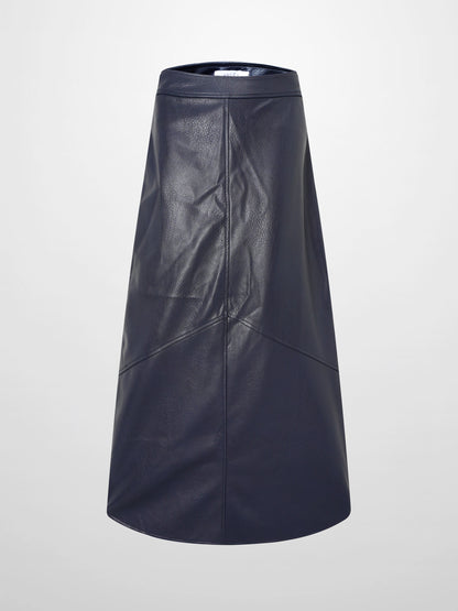 Textured Faux Leather Seam Skirt - Navy