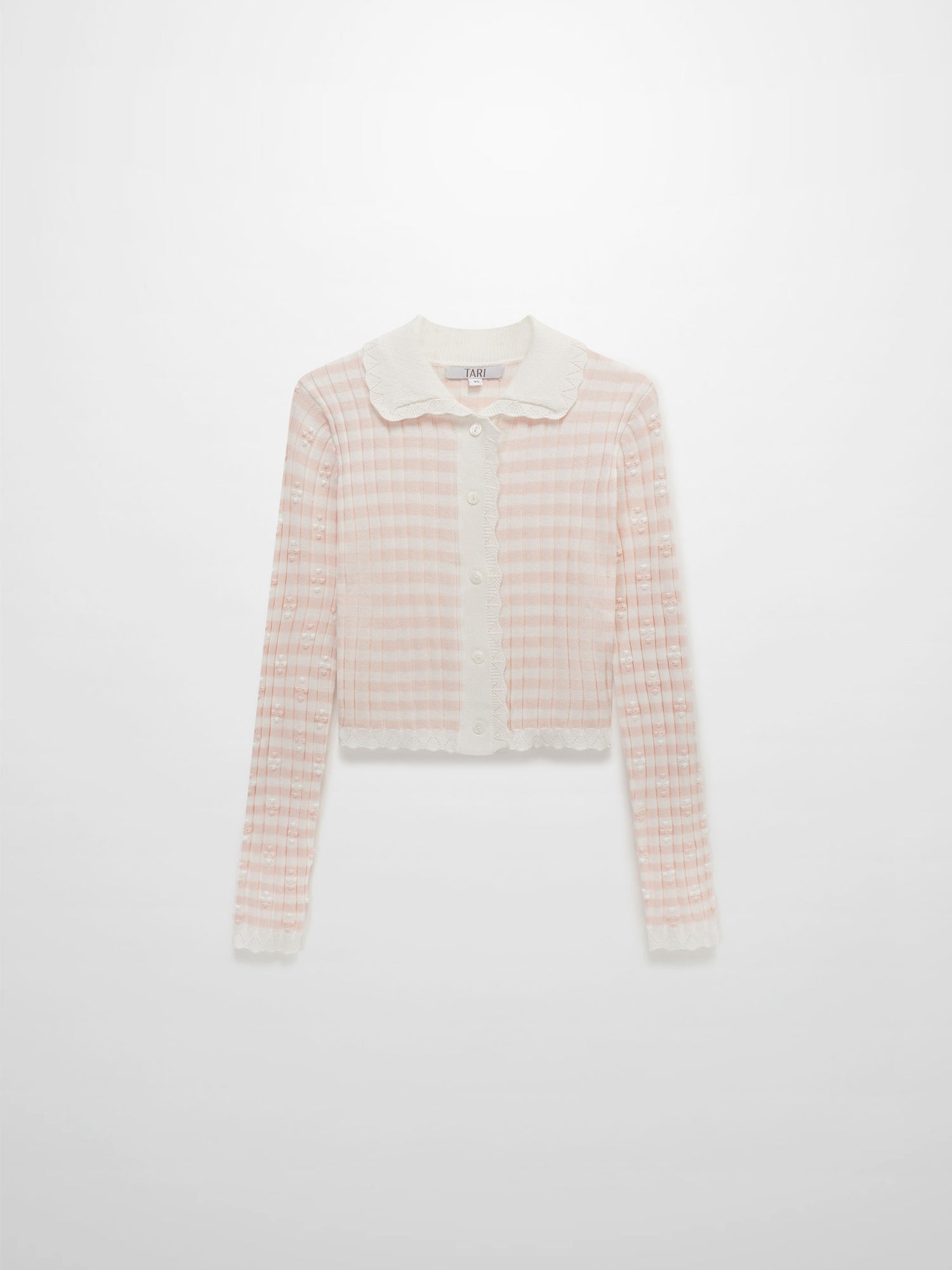 Striped Scalloped Edge Cardigan-Pink/White