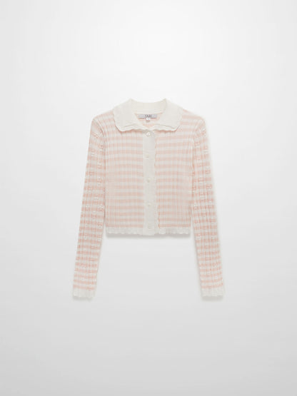 Striped Scalloped Edge Cardigan-Pink/White