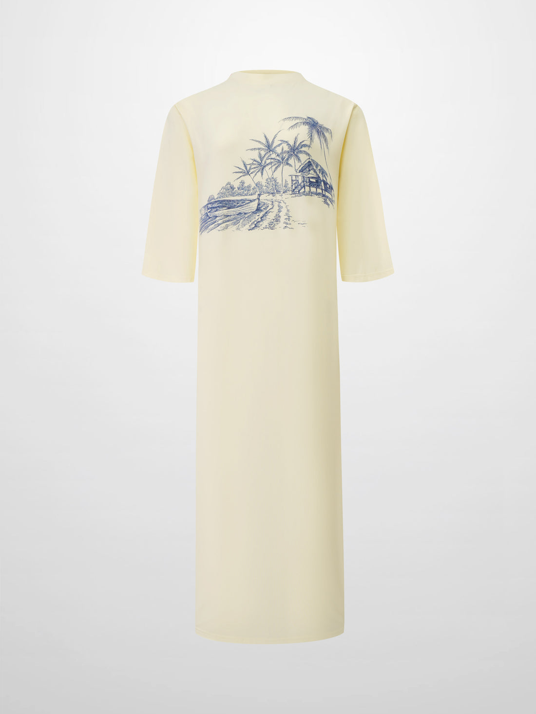 Maxi T-Shirt Dress-Yellow/Blue Palm
