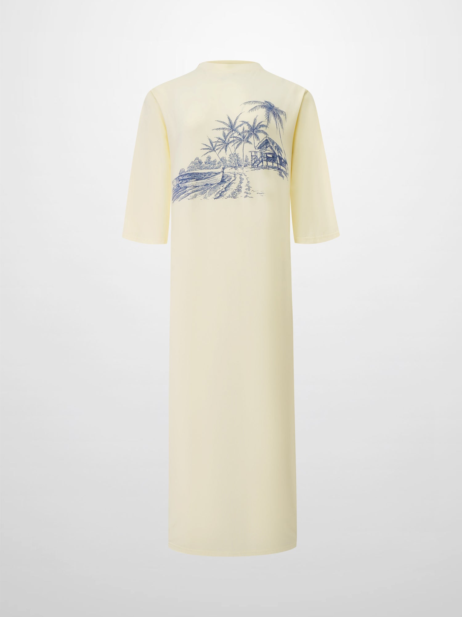 Maxi T-Shirt Dress-Yellow/Blue Palm