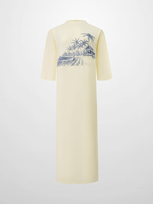 Maxi T-Shirt Dress-Yellow/Blue Palm
