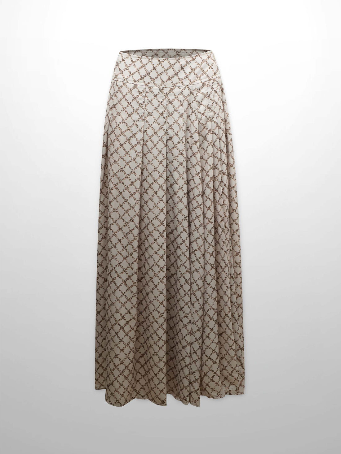 Yoke Printed Pleated Skirt-Diamond Leaves