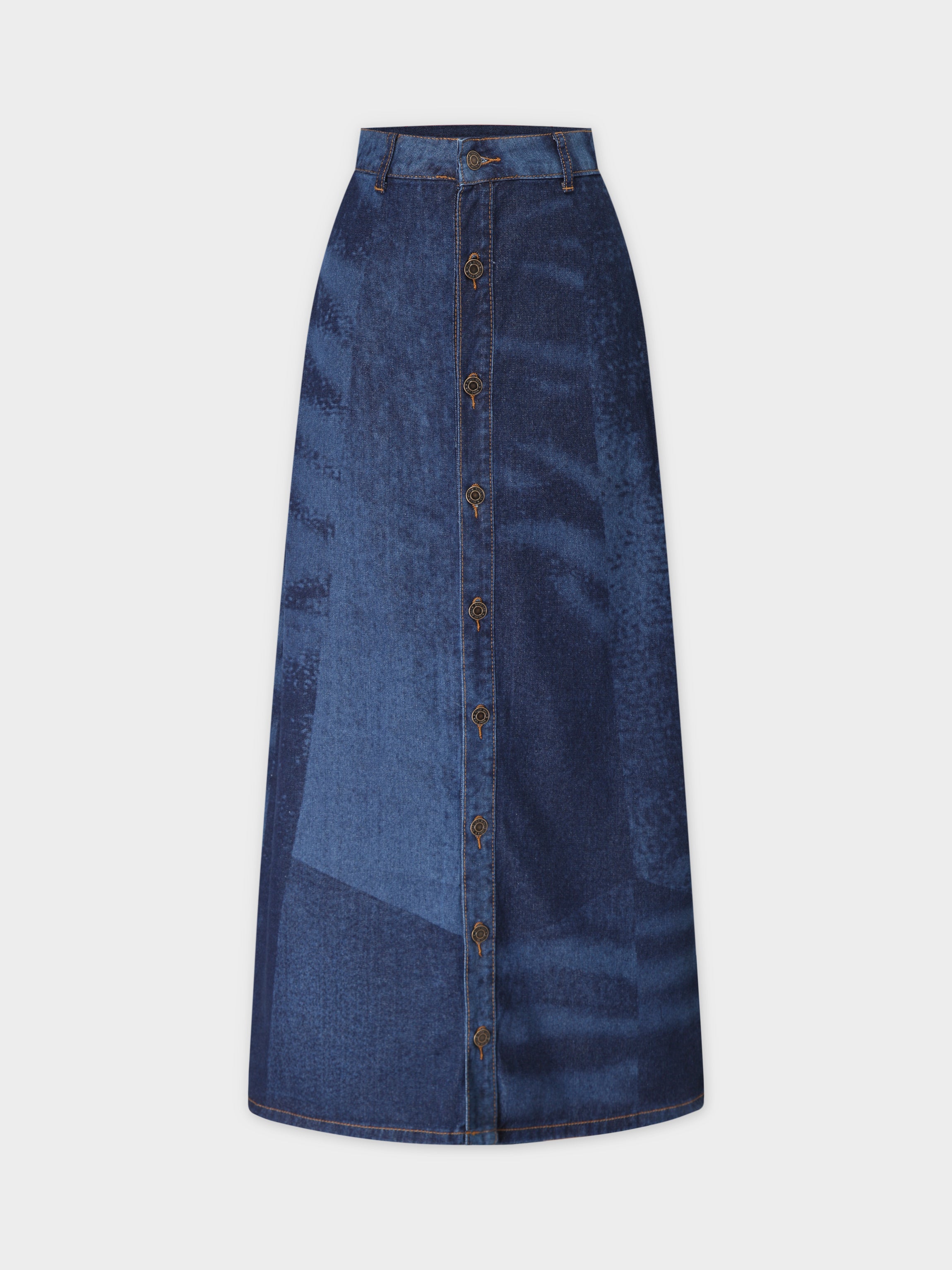 Denim Maxi Skirt Patchwork-Blue