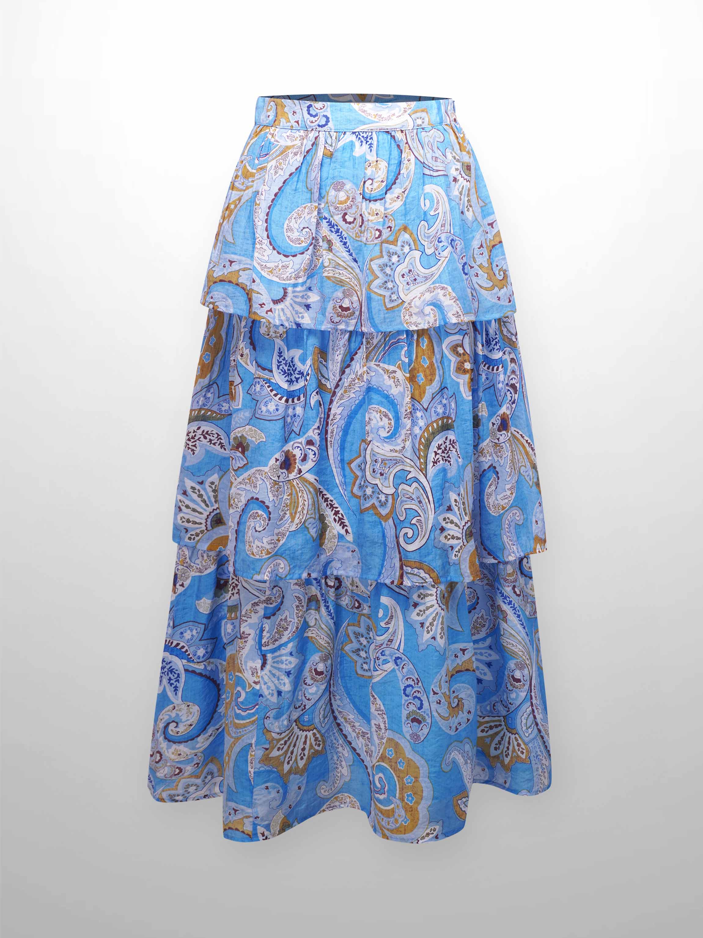 Layered Skirt-Light Blue Paisley