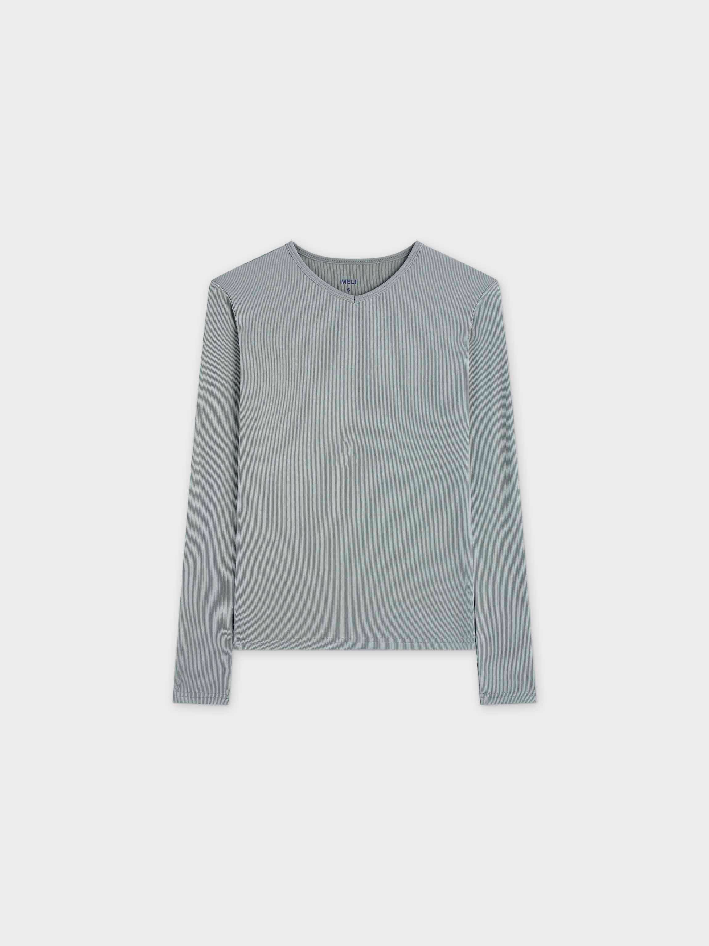 High V Ribbed Tee LS-Sage Green