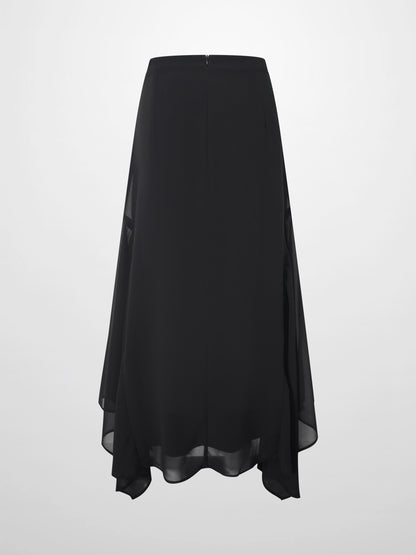 Chiffon Elongated Side Skirt-Black