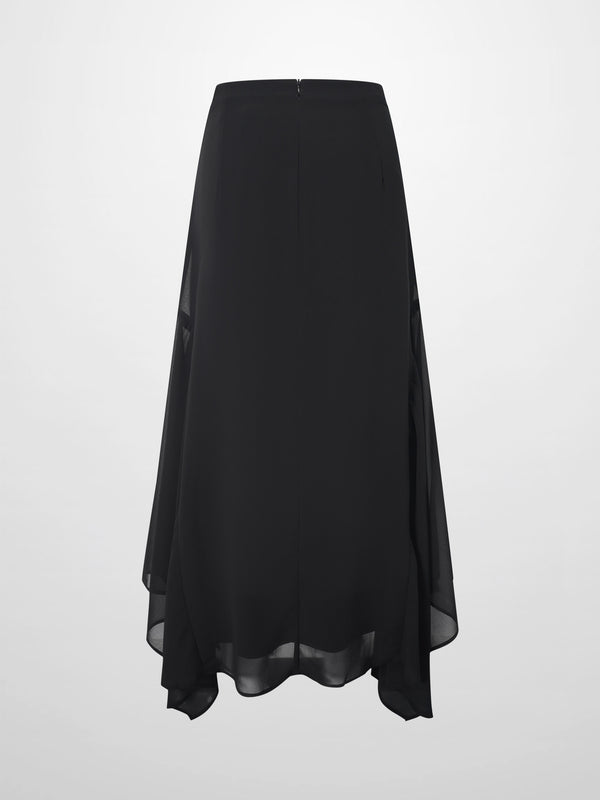 Chiffon Elongated Side Skirt-Black