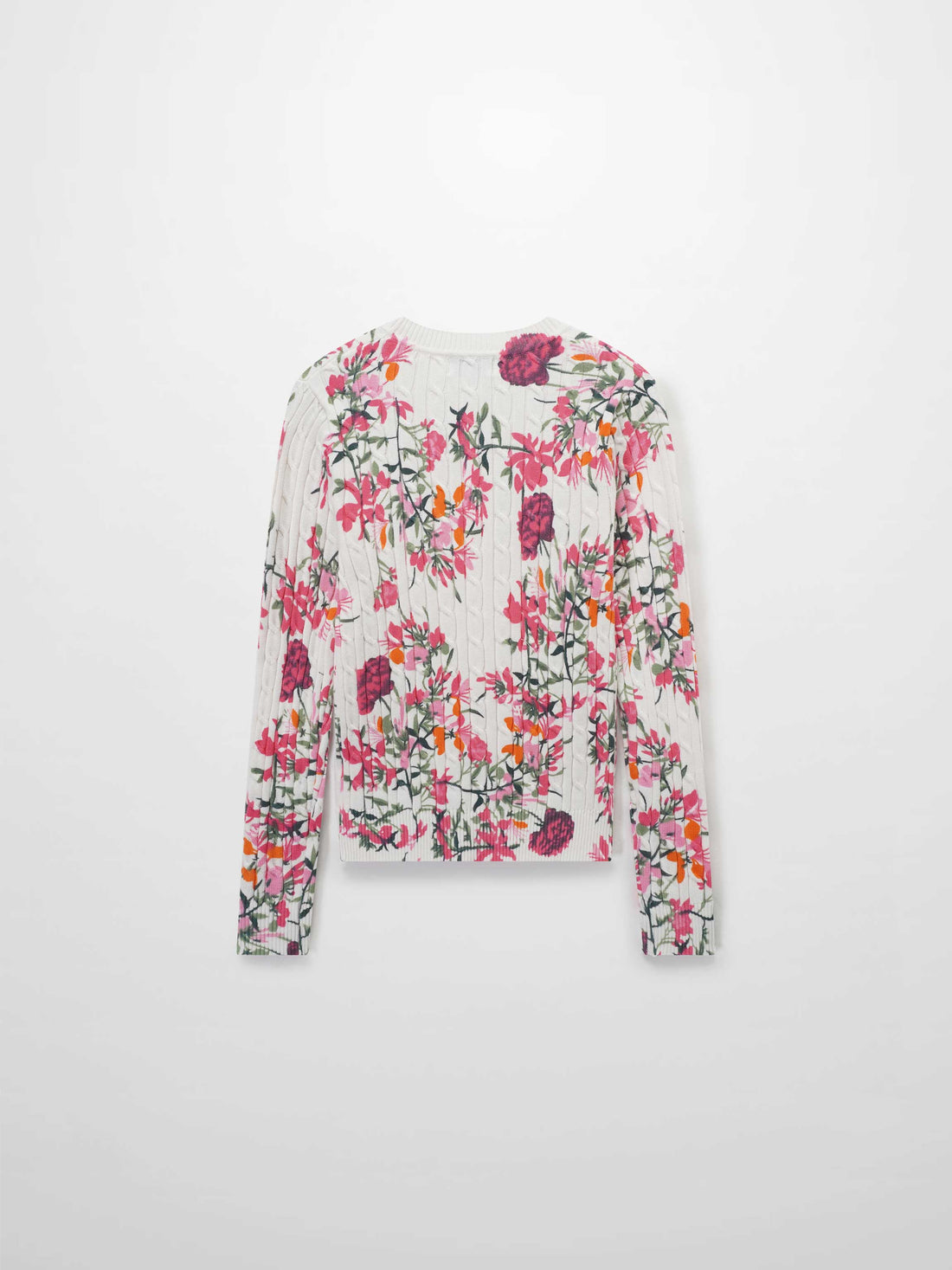 Printed Cable Sweater-Pink Floral