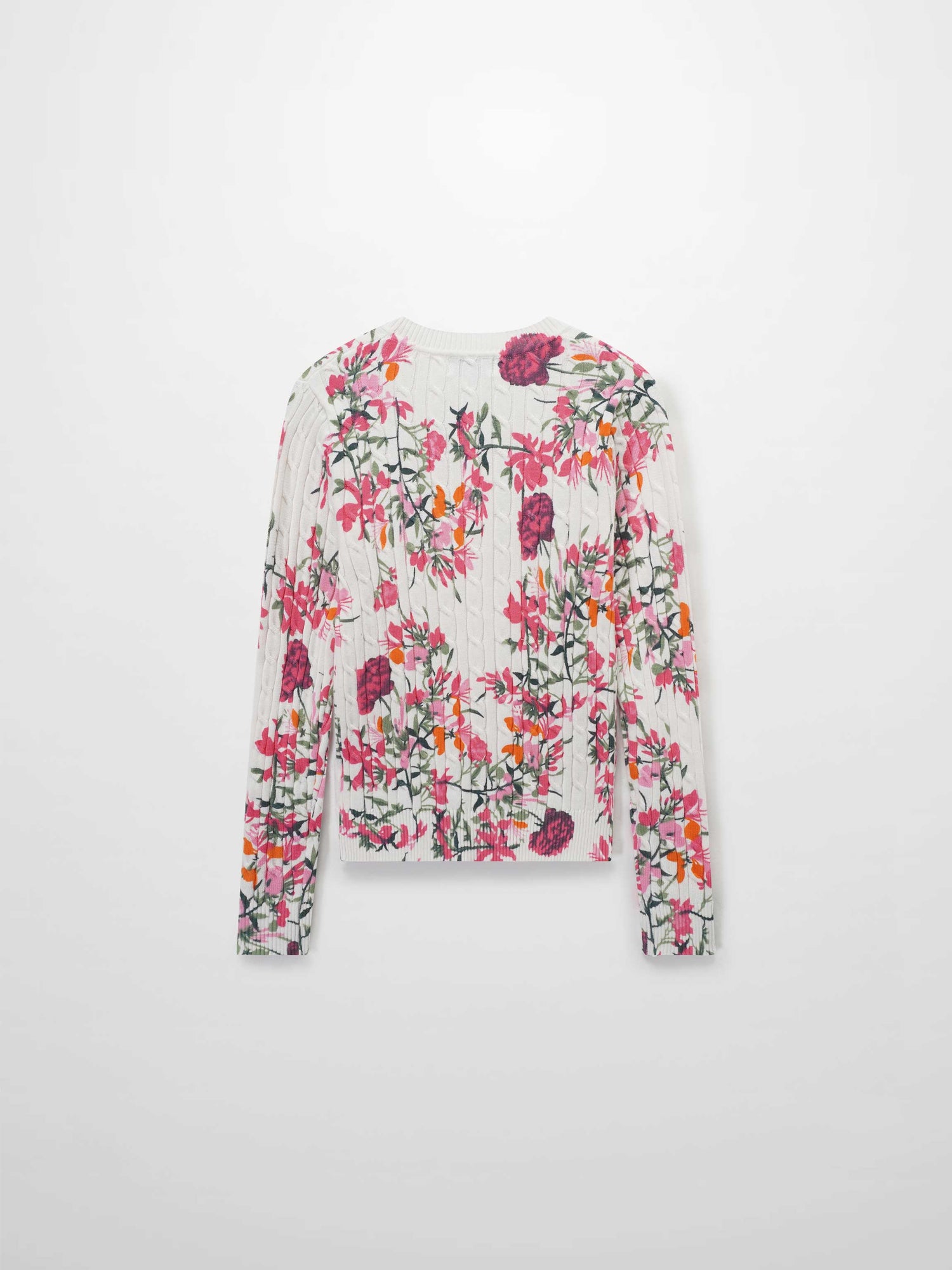Printed Cable Sweater-Pink Floral