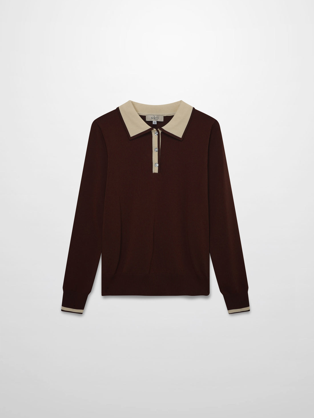 Pearl Button Collar Sweater-Brown/Tan