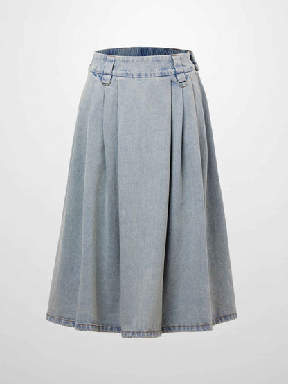 Buckle Design Denim Skirt-Blue