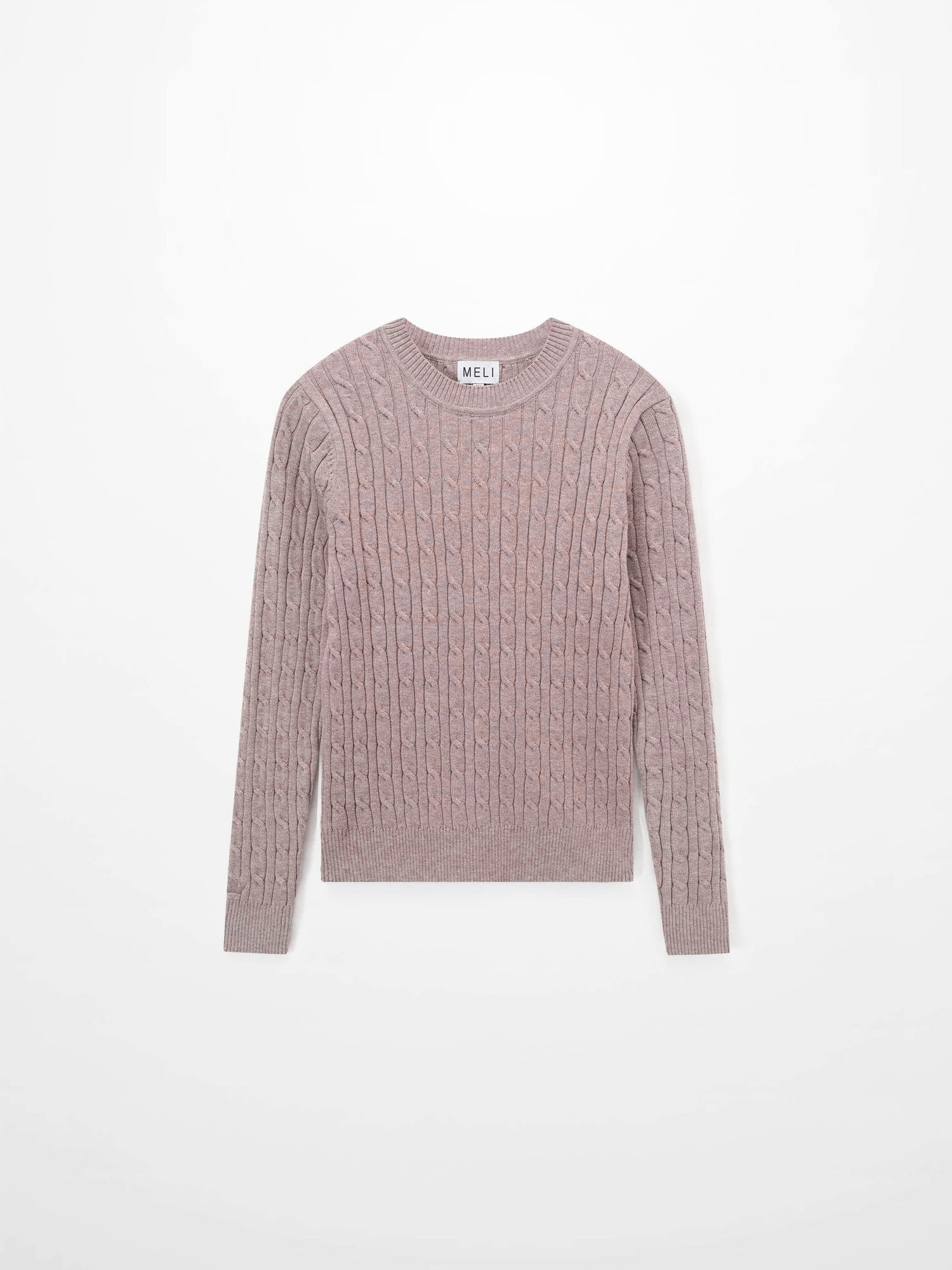 Crew Neck Cable Sweater-Mocha Mousse