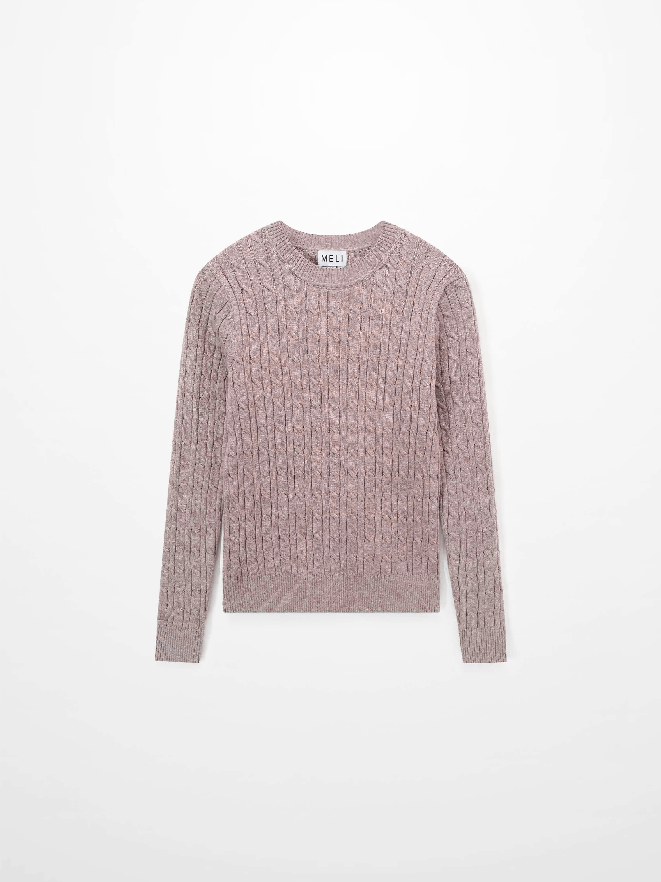 Crew Neck Cable Sweater-Mocha Mousse