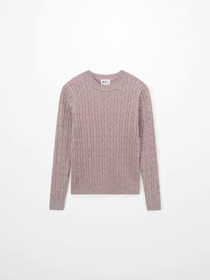Crew Neck Cable Sweater-Mocha Mousse