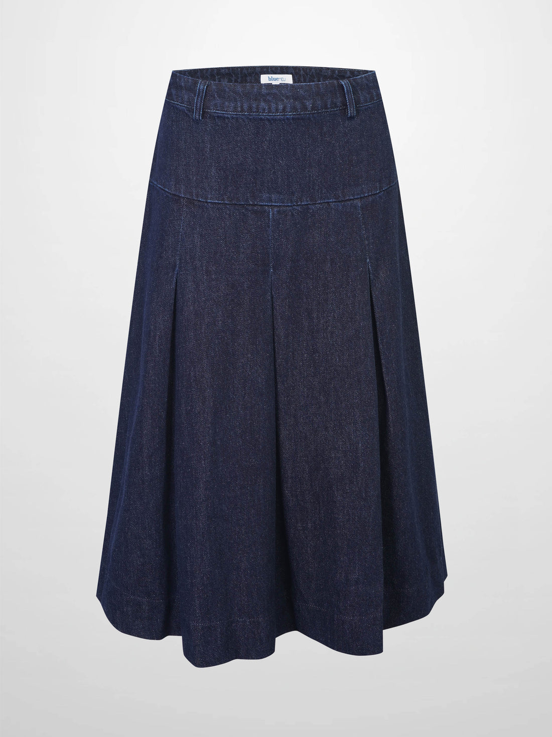 Yoke Pleated Denim Skirt-Blue