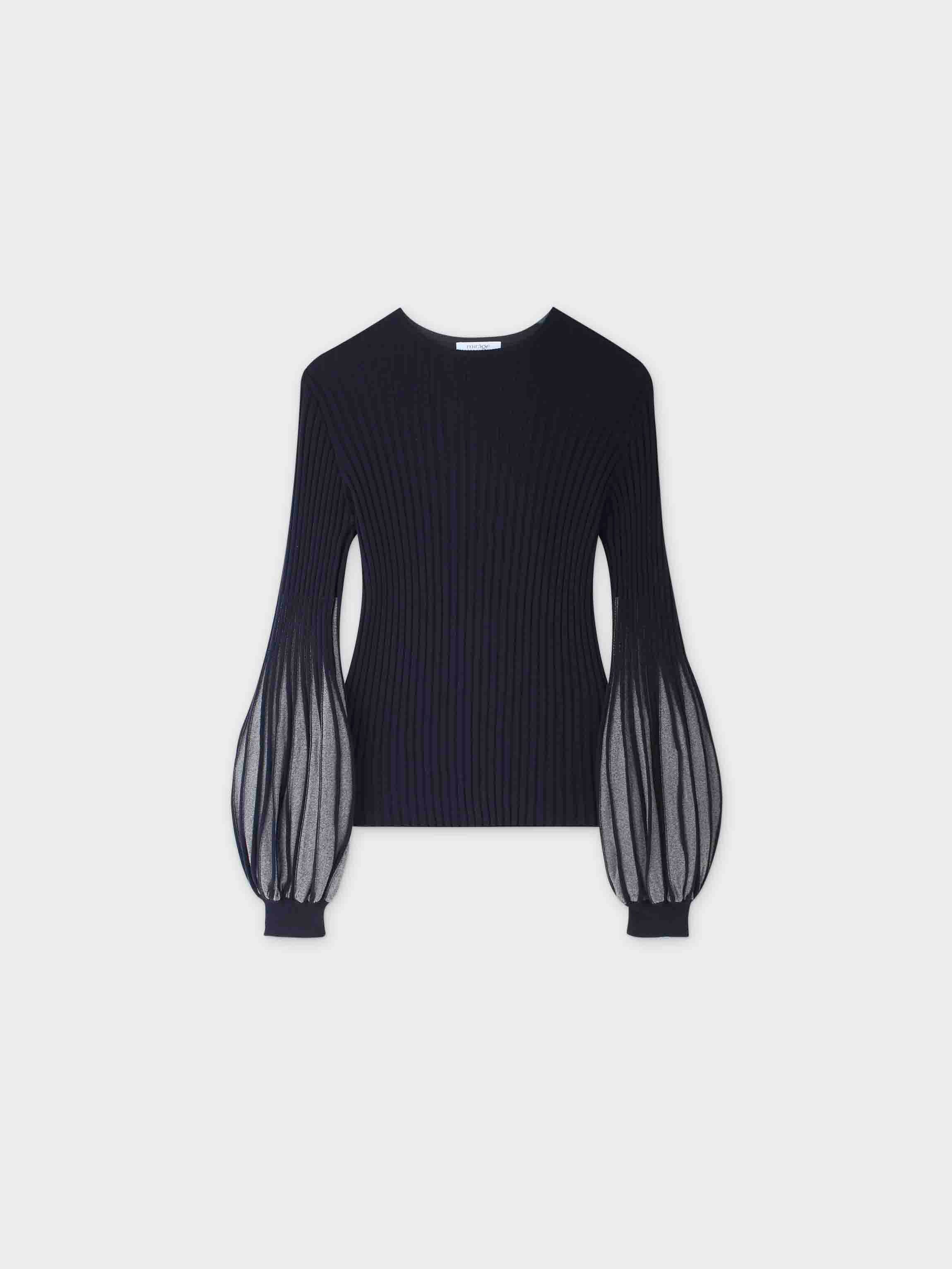 balloon sleeve sweater-navy/heather