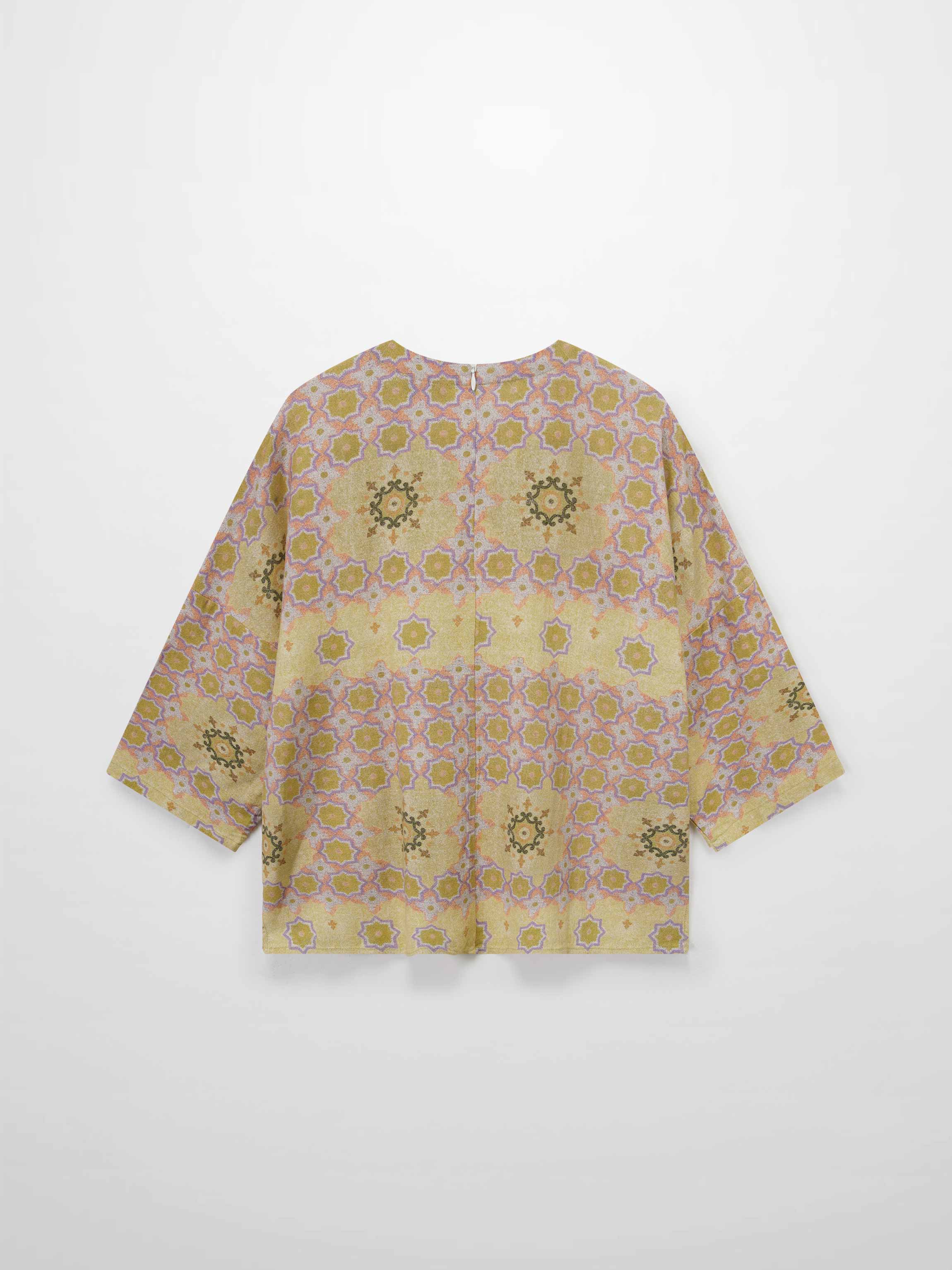 Linen Blend Crop Swing Top-Geometric