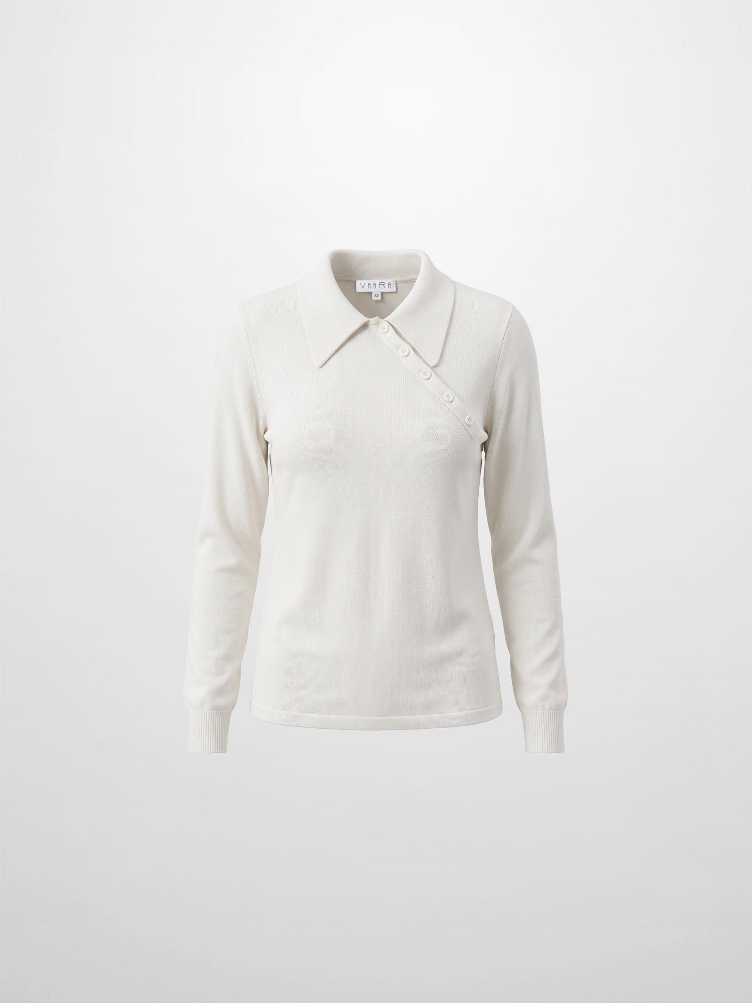 Asymmetrical Button Collar Sweater - Cream