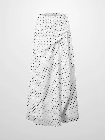 Gathered Overlay Skirt-White and Black Polka Dot