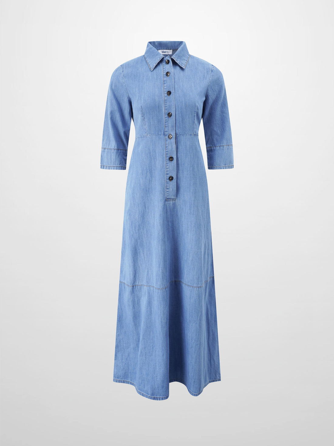 Waisted Lightweight Denim Dress-Blue