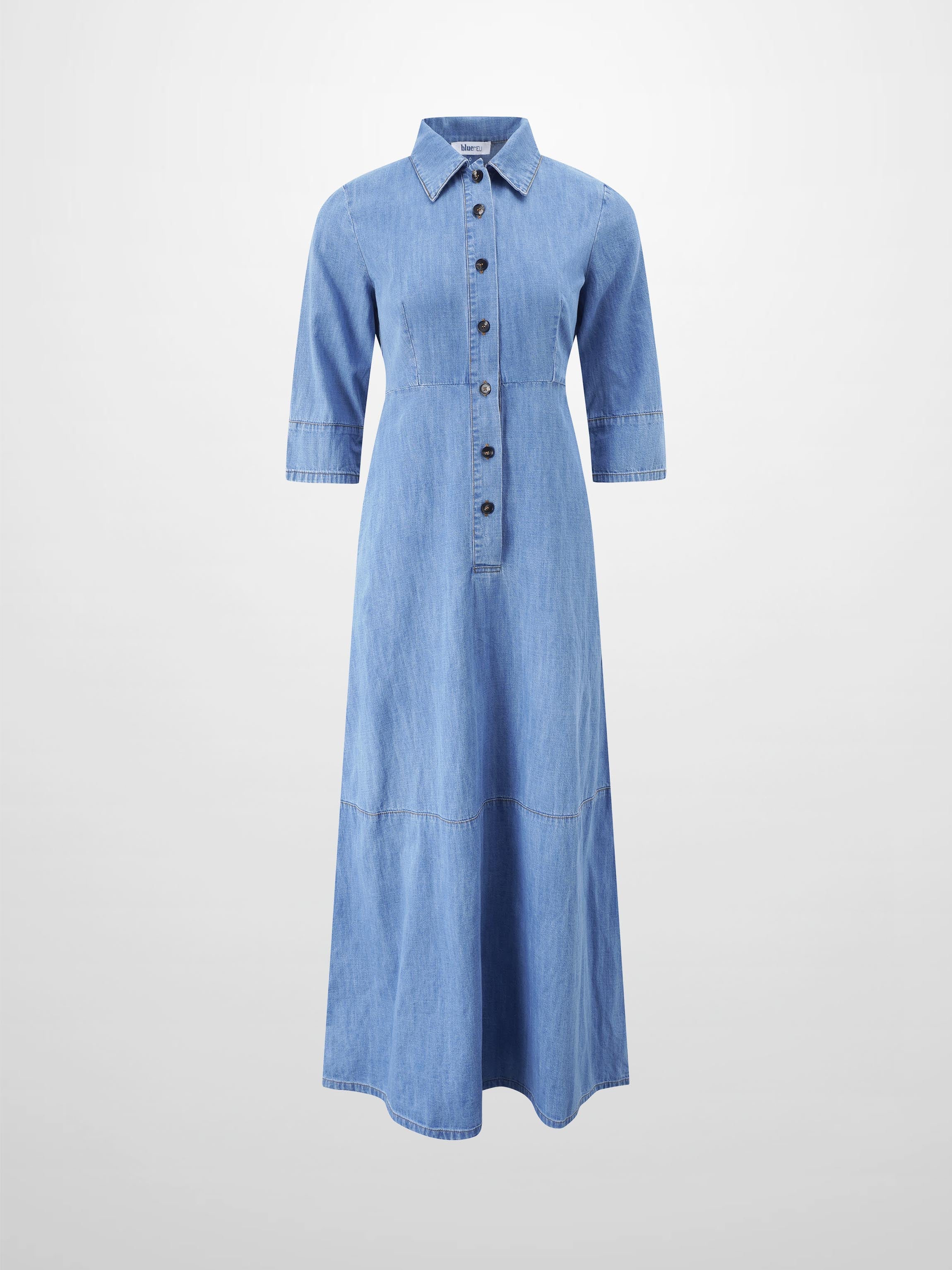 Waisted Lightweight Denim Dress-Blue