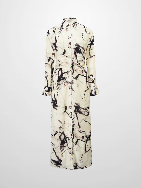 Front Shirred Shirtdress-Cream Floral