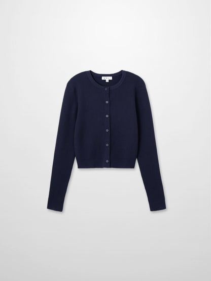 Ribbed Crew Neck Cardigan-True Navy