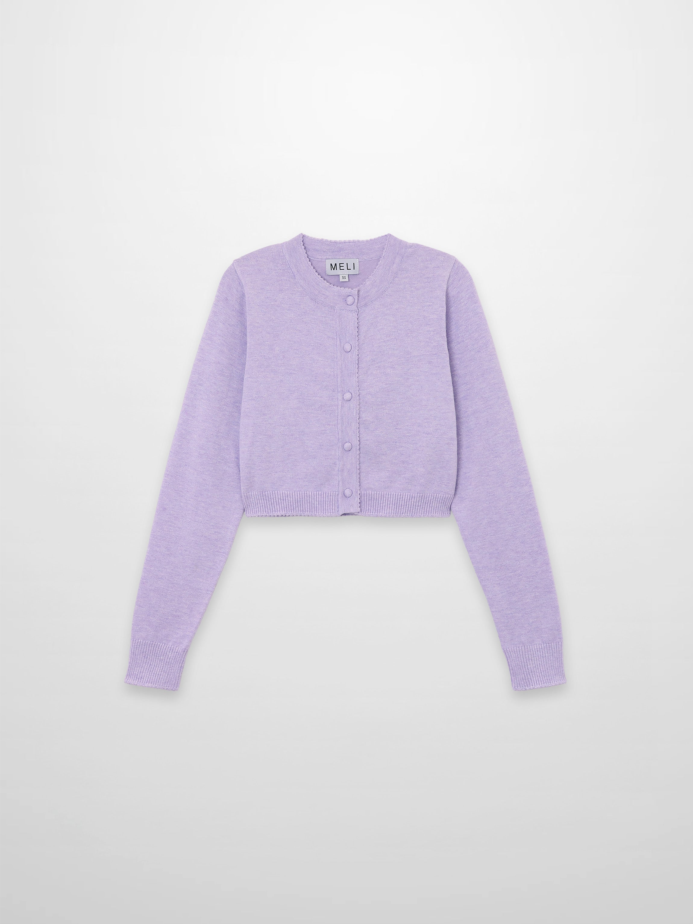 Trim Detail Crew Crop Cardigan-Heathered Lavander