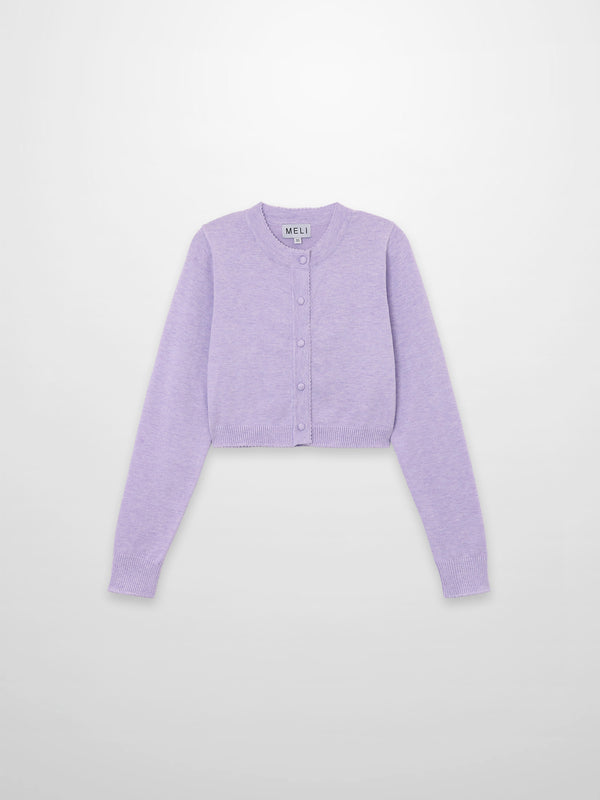 Trim Detail Crew Crop Cardigan-Heathered Lavander
