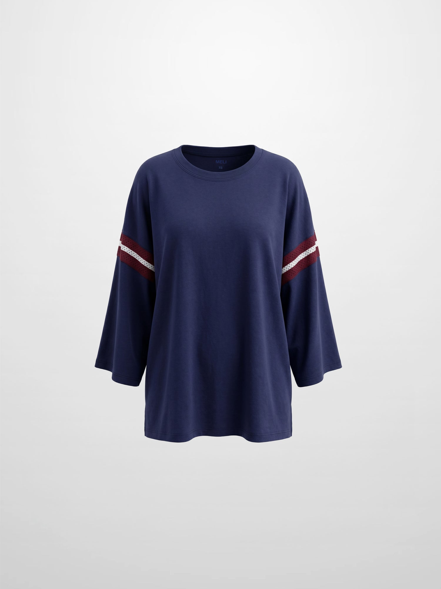 Crochet Stripe Boxy Tee-Blue/Burgundy/White
