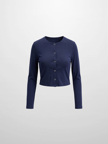 Crop T-Shirt Cardigan-Navy
