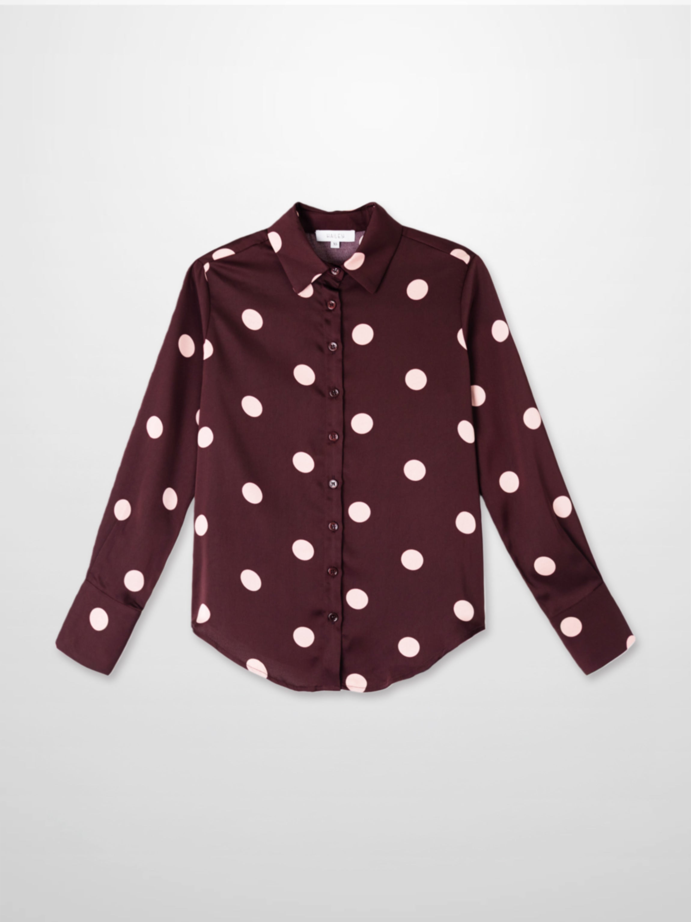 Oversized Satin Blouse-Burgundy/Cream Polka Dot