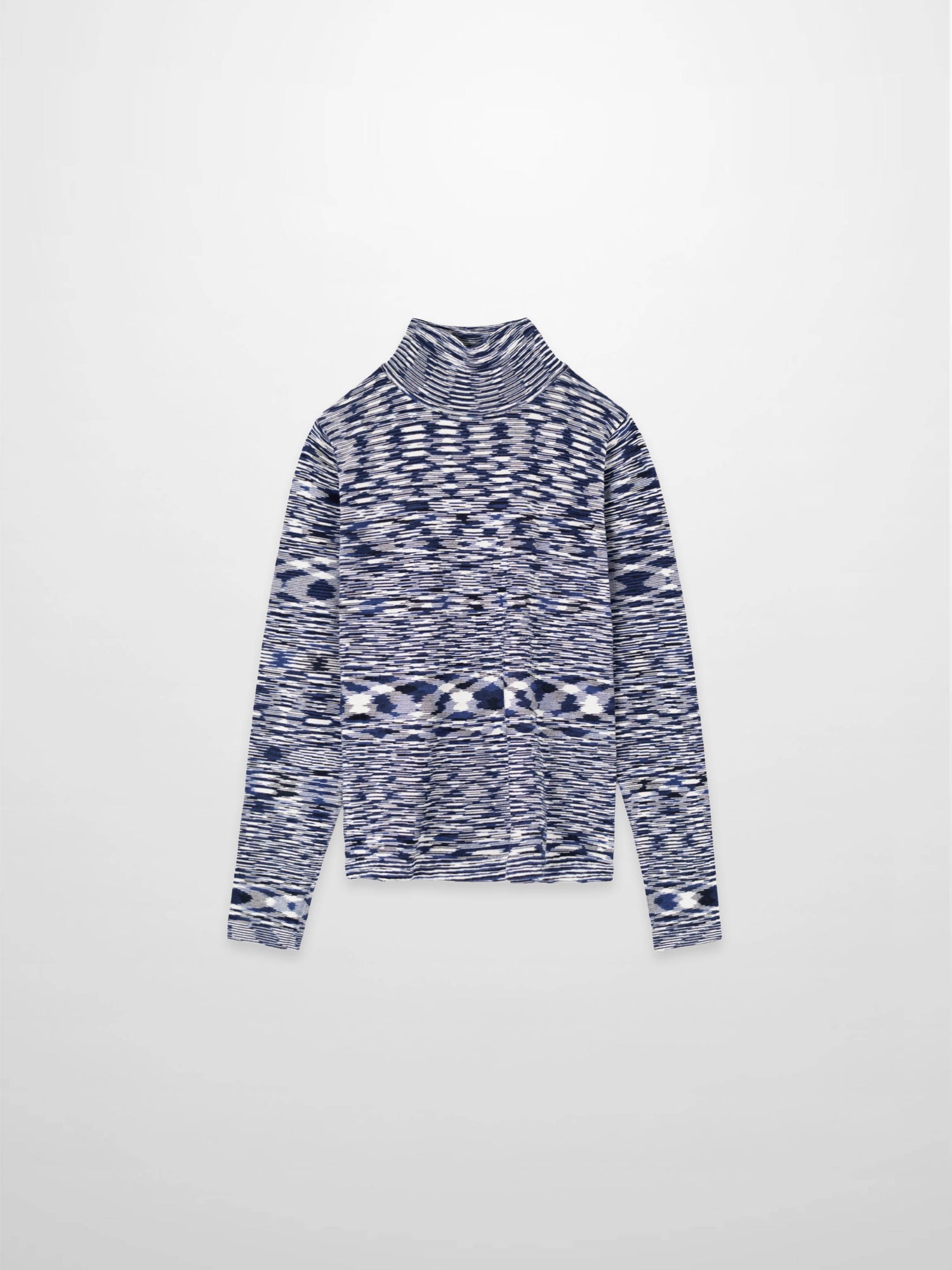 Abstract Stripe Knit Turtleneck-Navy