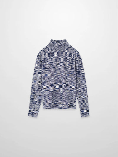 Abstract Stripe Knit Turtleneck-Navy