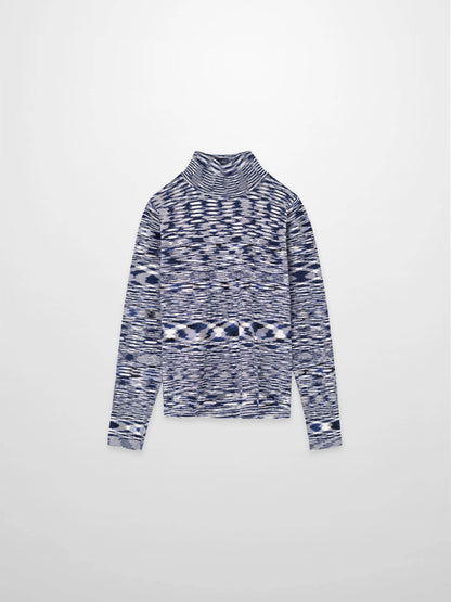 Abstract Stripe Knit Turtleneck-Navy