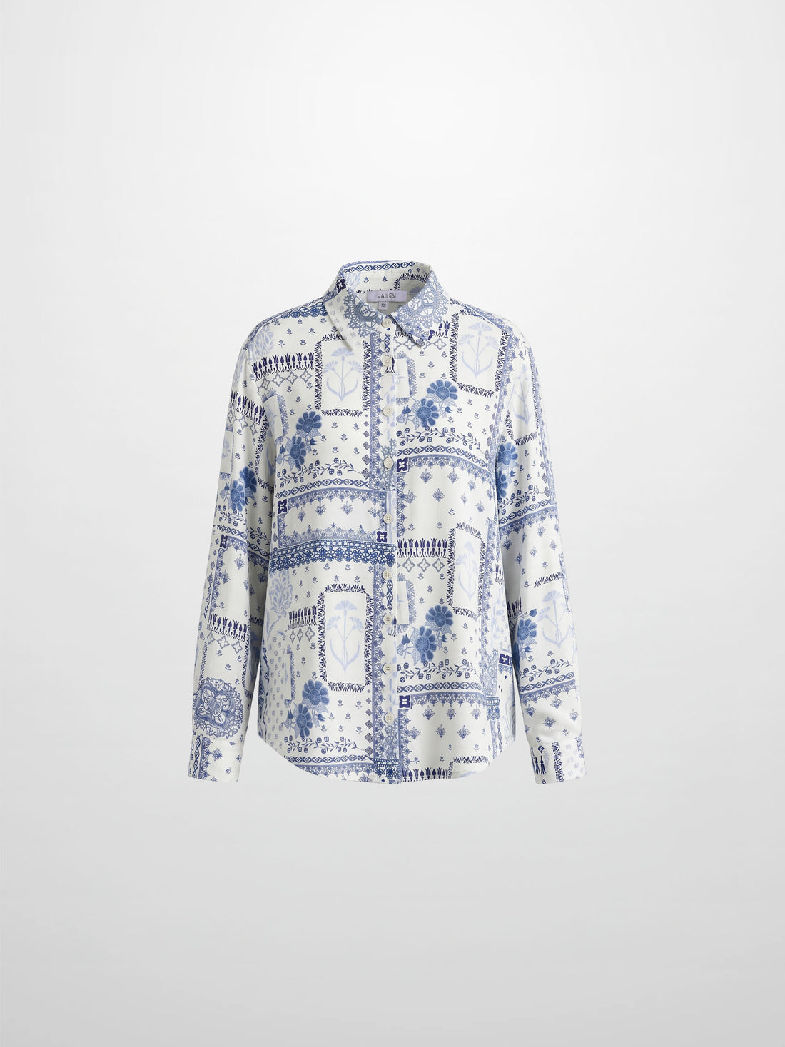 Button Down Collared Blouse-Blue Bandana