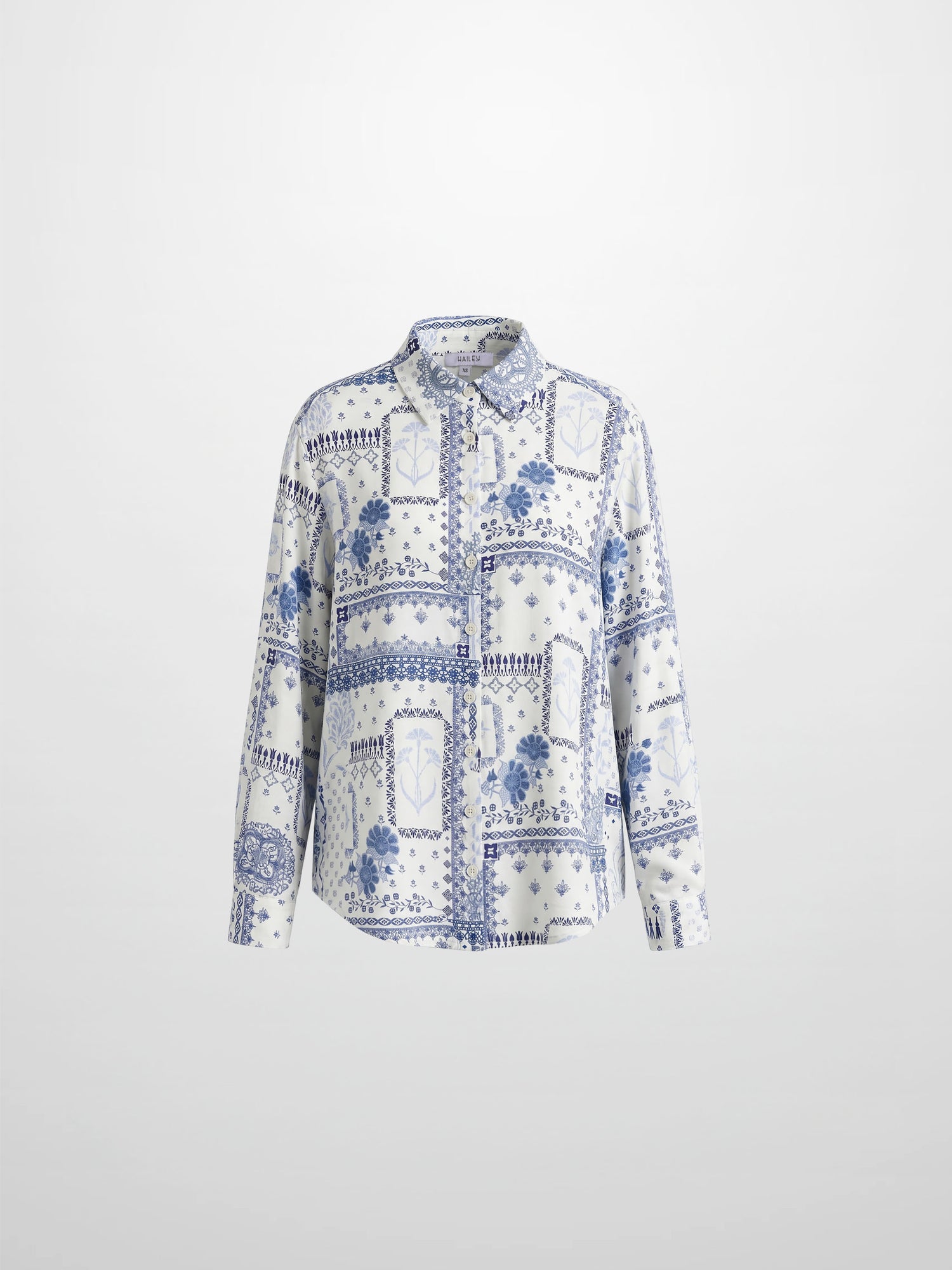 Button Down Collared Blouse-Blue Bandana